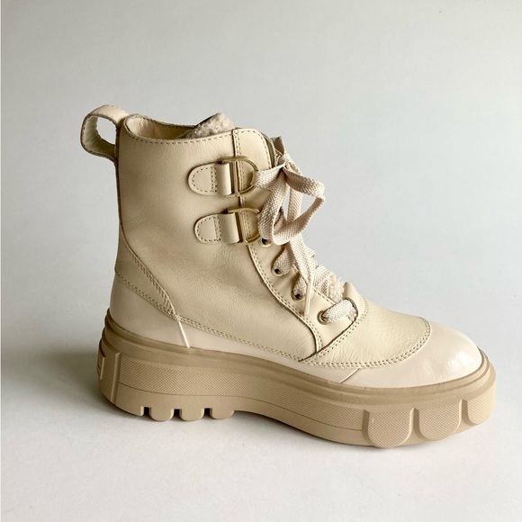 New Sorel Bleached Ceramic Patent Leather Waterproof Combat Boots size 9 - Picture 3 of 15